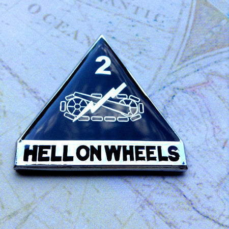 Black Chrome 2nd Armored Division "Hell on Wheels" Metal Decal