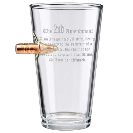 2nd Amendment Pint Glass With Embedded Bullet