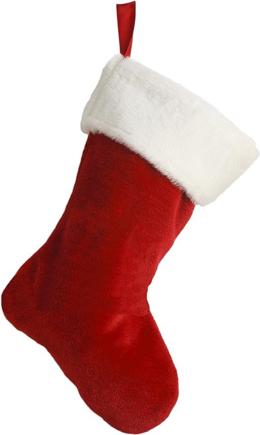 Christmas Stocking: Red Velvet Stocking W/White Plush Cuff