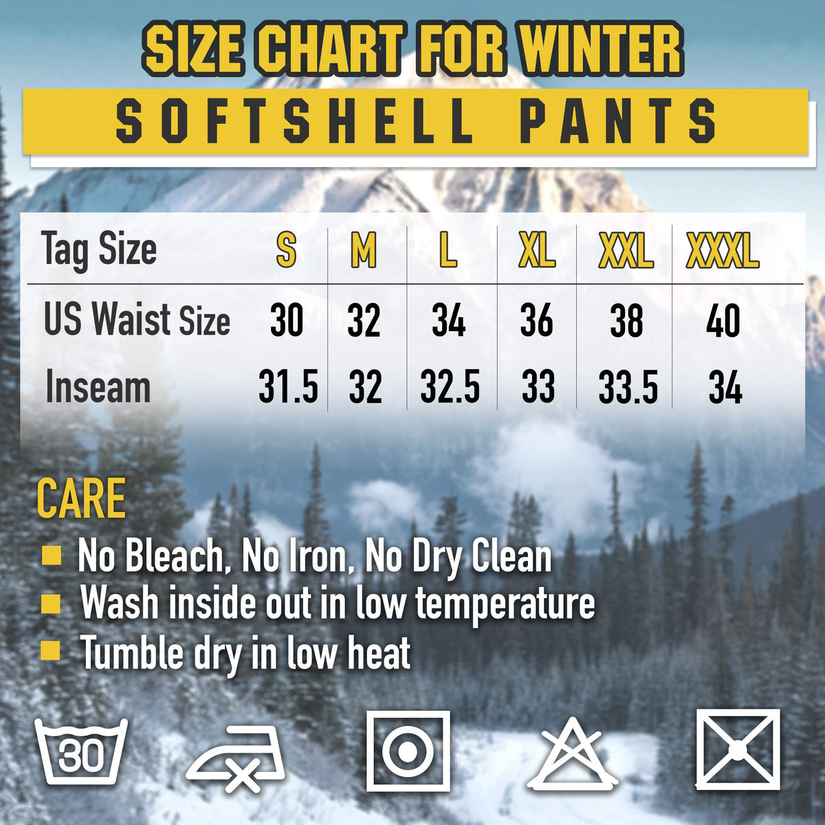 M-Tac Pants Soft Shell Winter Sizing Guide