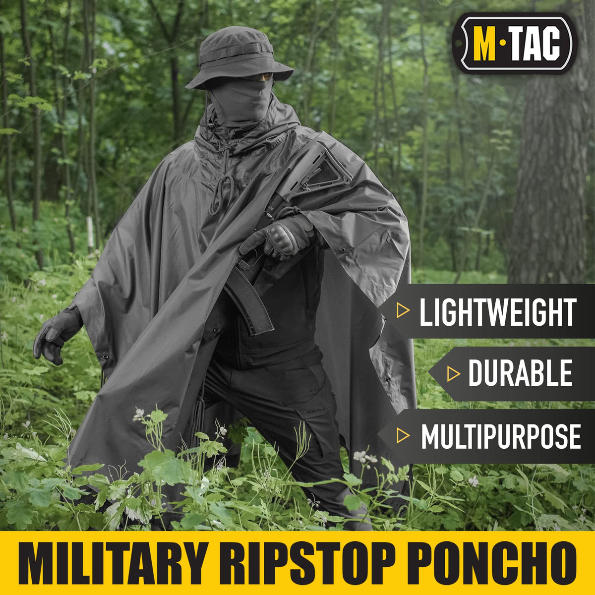 Military Ripstop Black M-Tac Waterproof Poncho