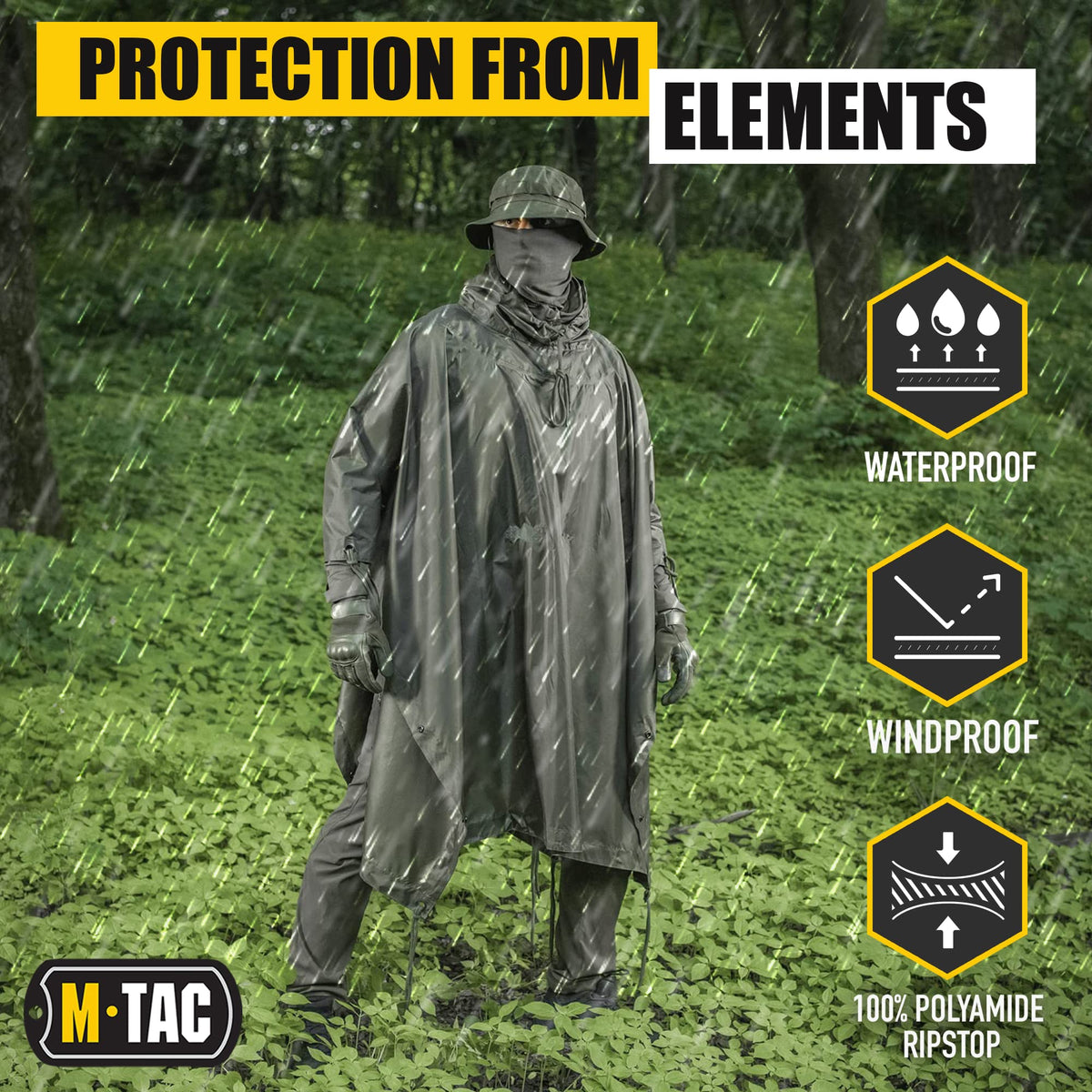 olive M-Tac Waterproof Poncho