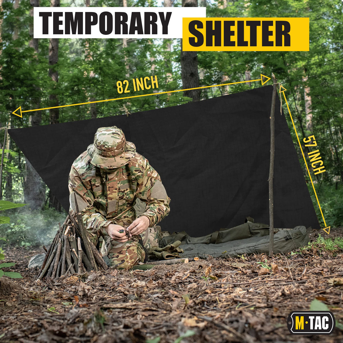 Black M-Tac Waterproof Poncho Used As Shelter