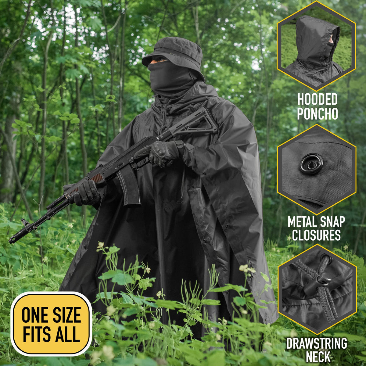 Hooded Black M-Tac Waterproof Poncho