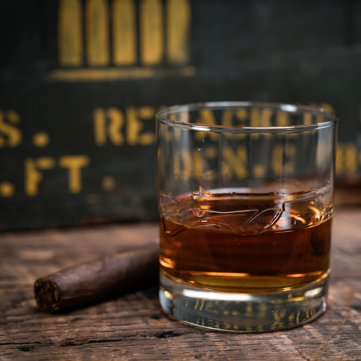 Bourbon Glass Embossed With M1 Garand Rifle