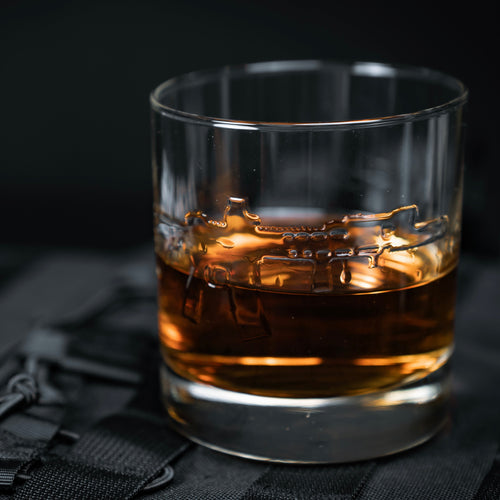 Bourbon Glass Embossed With Suppressed AR15 / M4 Rifle