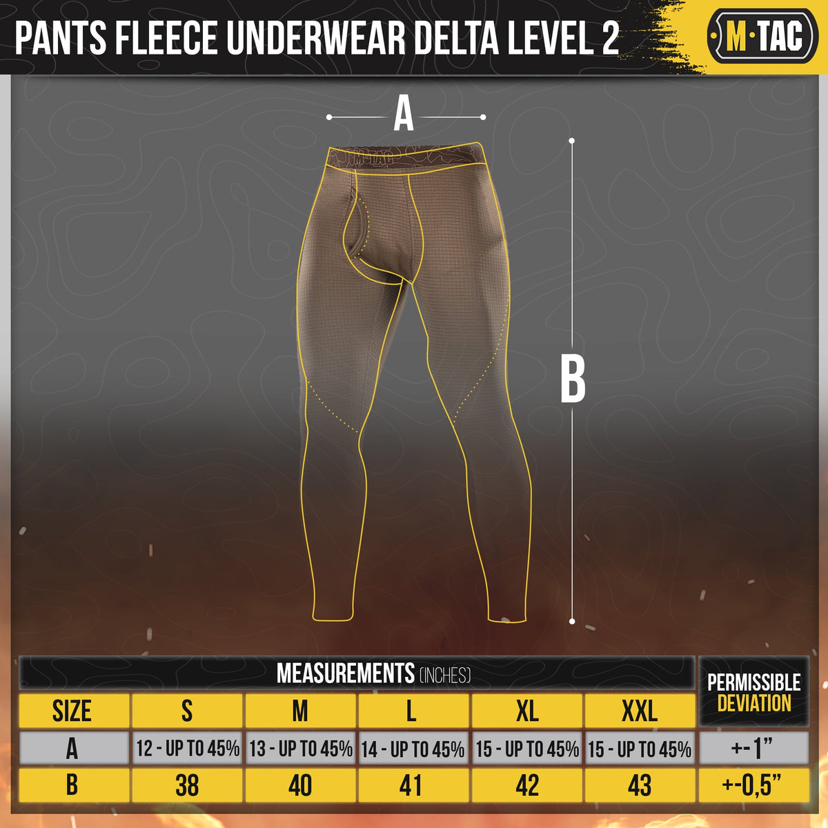 Coyote M-Tac ECWCS Pants Fleece Underwear Delta Level 2 Sizing Guide