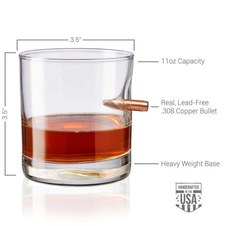 BenShot Rocks Glass - 11oz With Real Embedded Bullet