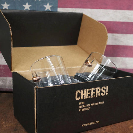 BenShot Rocks Glass - 11oz With Real Embedded Bullet In Box Set of 2