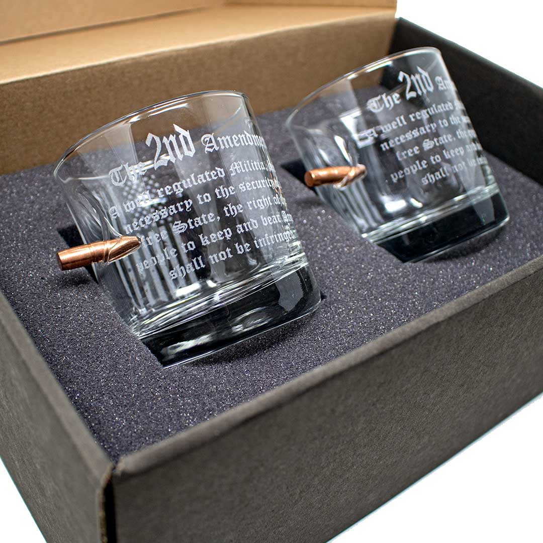 2nd Amendment Glasses With Embedded Bullet 2 Bourbon Glasses