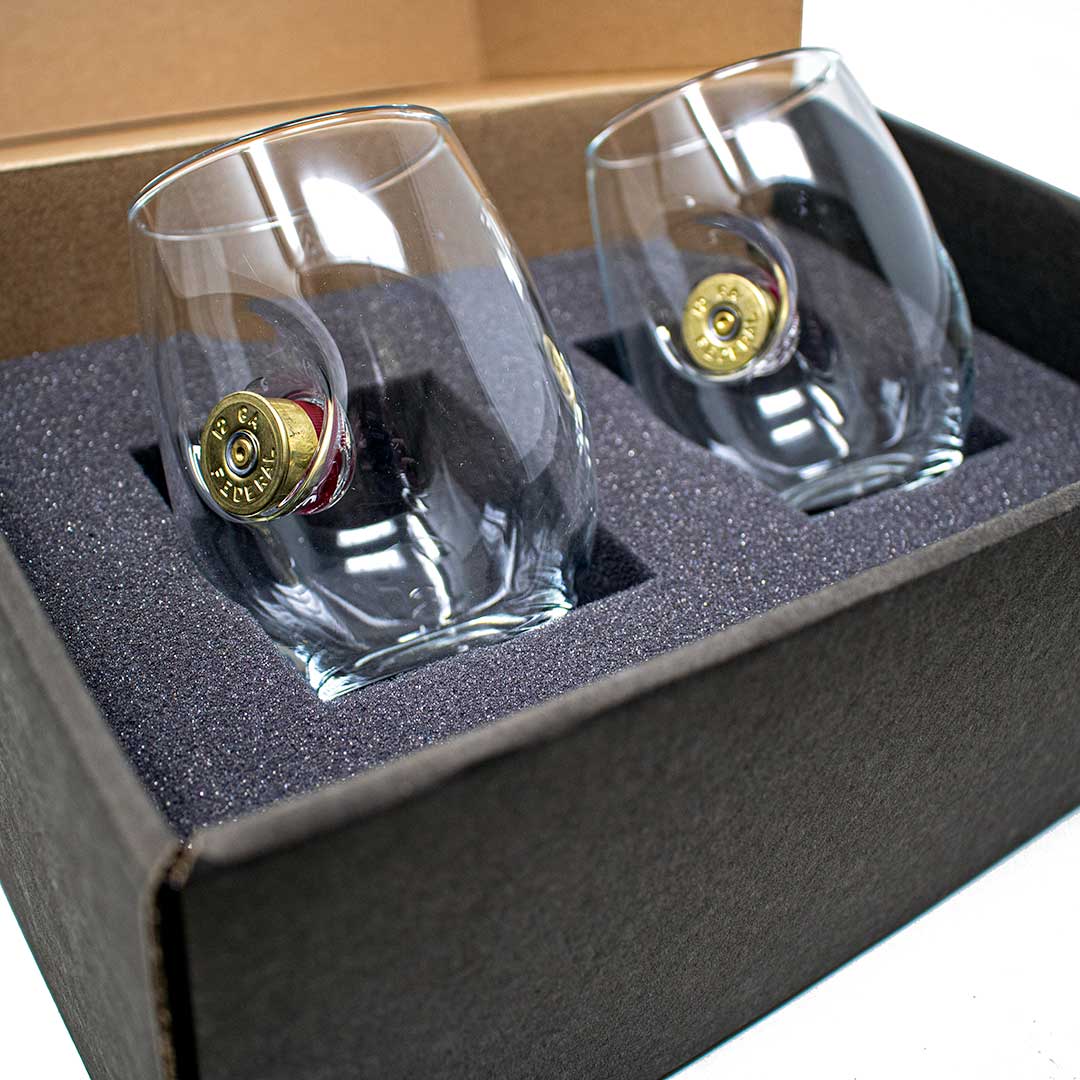 Set of 2 Stemless BenShot Shotgun Shell Wine Glasses