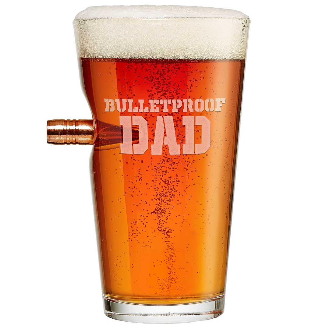 Bulletproof Dad Pint Glass With Embedded Bullet