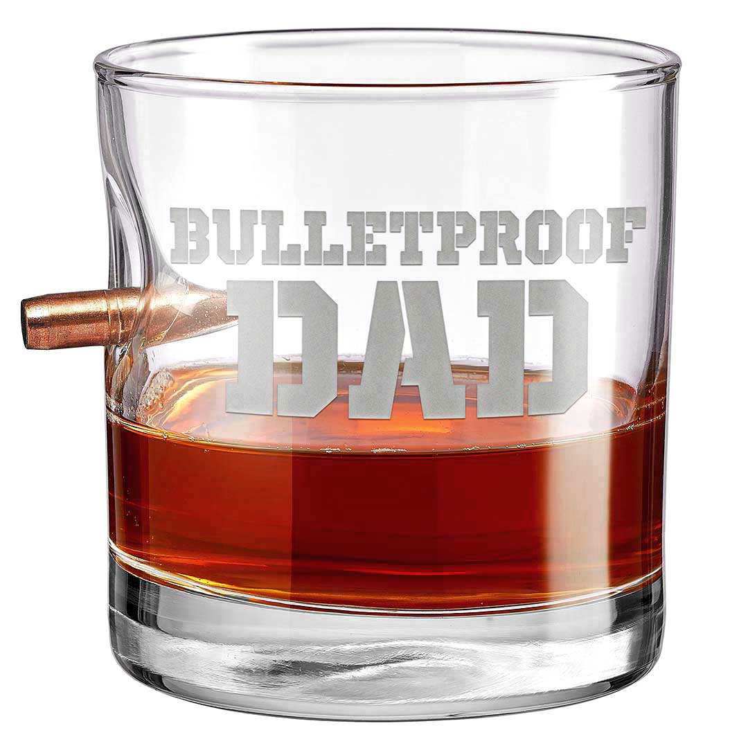 Bulletproof Dad Bourbon Glass With Embedded Bullet