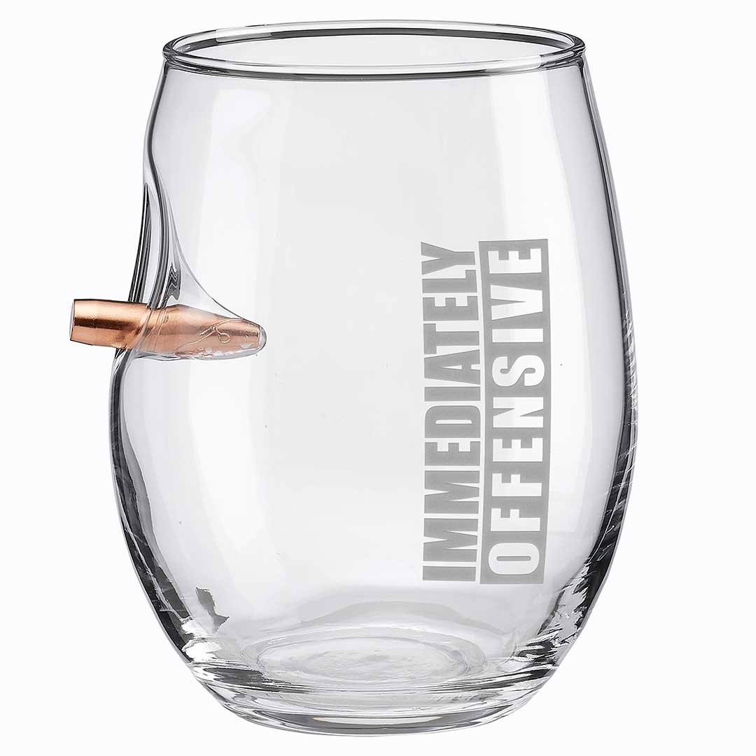 Immediately Offensive Embedded Bullet Stemless Wine Glass