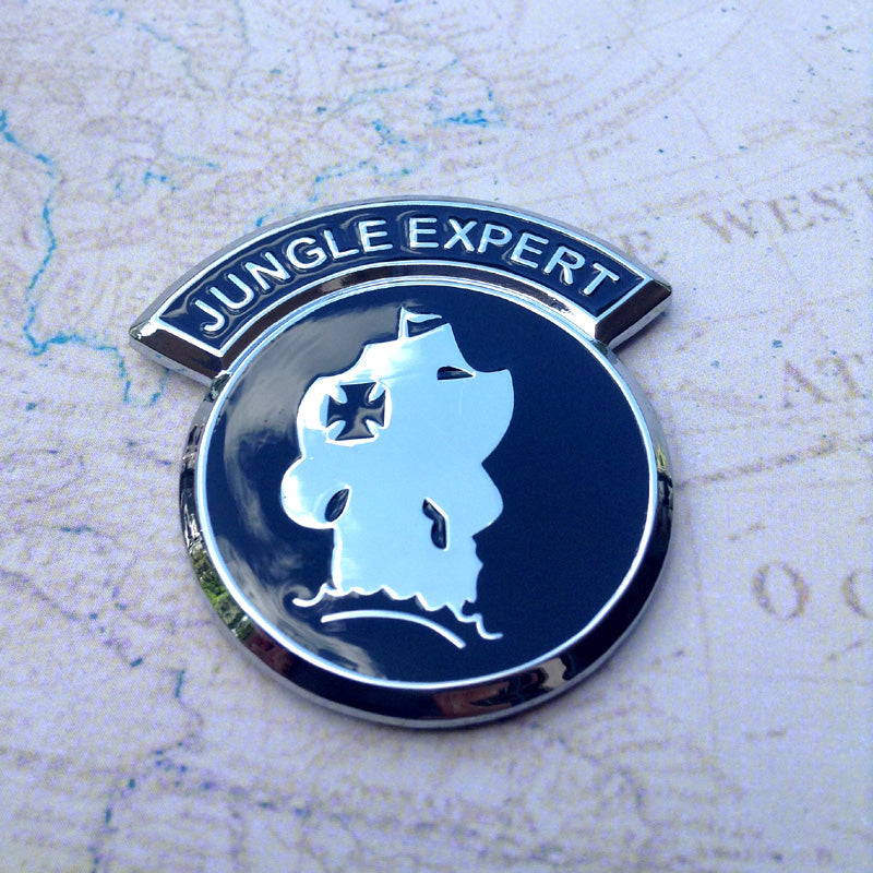 Jungle Expert Badge Metal Car Decal Blue Chrome