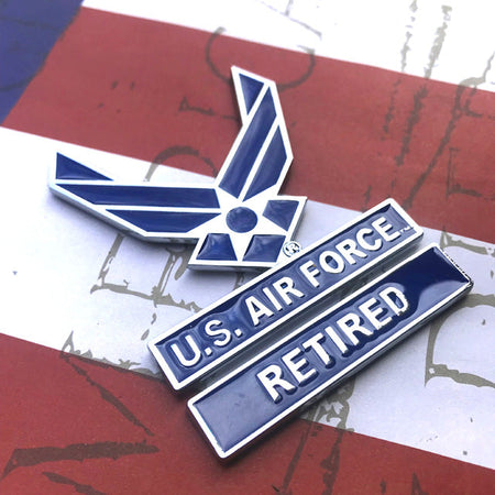 US Air Force Metal Car or Truck Decal With Retired Tab