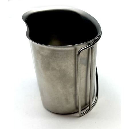 1 Quart Steel Water USGI Canteen Cup with Folding Handle - Used