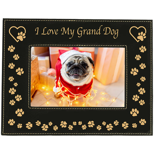 I Love My Dog Black Leather Picture Frame